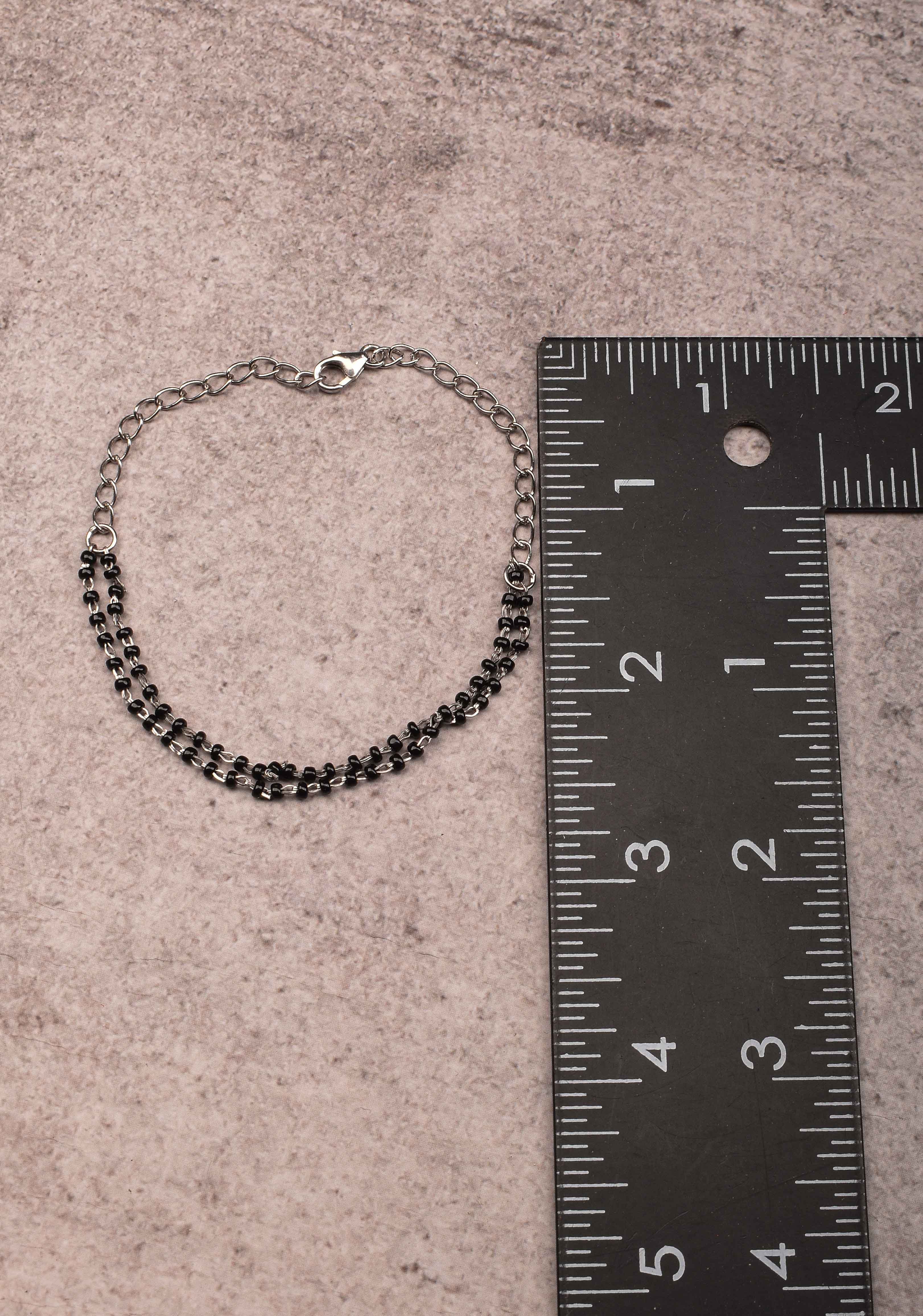 925 Silver Elegant 2-Stranded Mangalsutra Bracelet with Black Beads | Shobitam