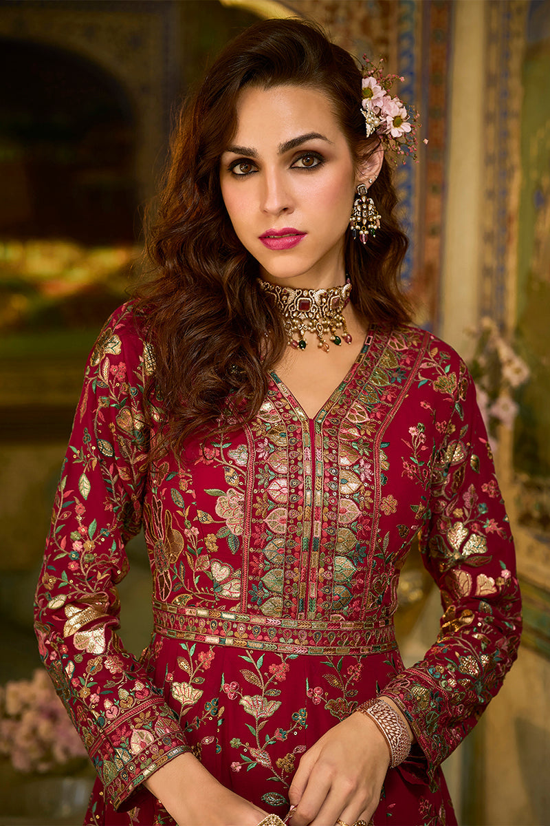 Pink Georgette Solid Embroidered Anarkali Gown with Dupatta | SHOBITAM