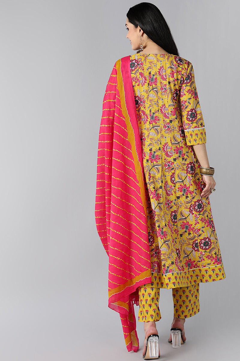 Yellow Ethnic Motifs Printed Regular Rayon Kurta | SHOBITAM