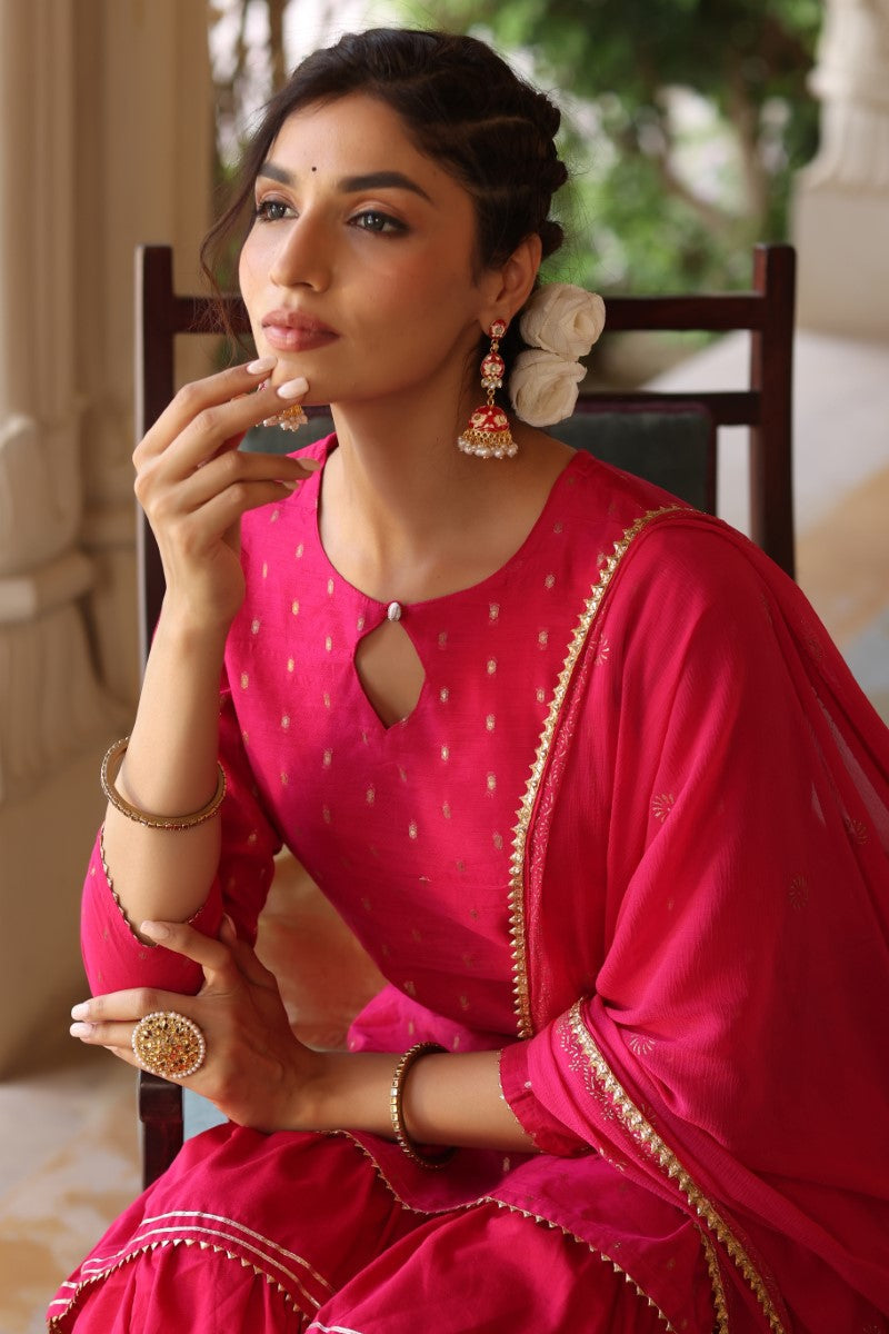 Pink Poly Silk Straight Sharara Suit Set | SHOBITAM