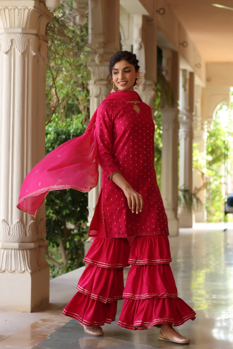 Pink Poly Silk Straight Sharara Suit Set | SHOBITAM