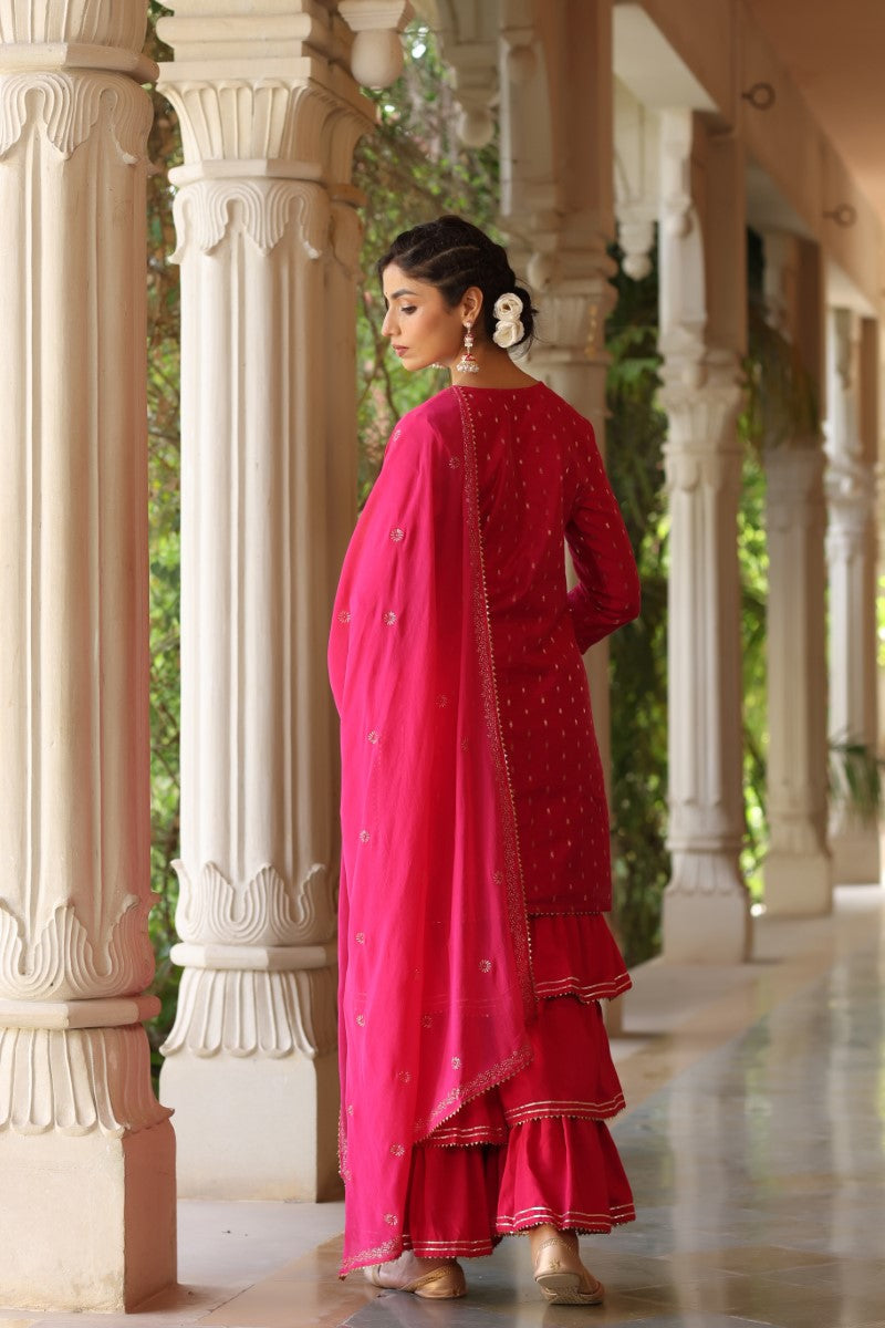 Pink Poly Silk Straight Sharara Suit Set | SHOBITAM