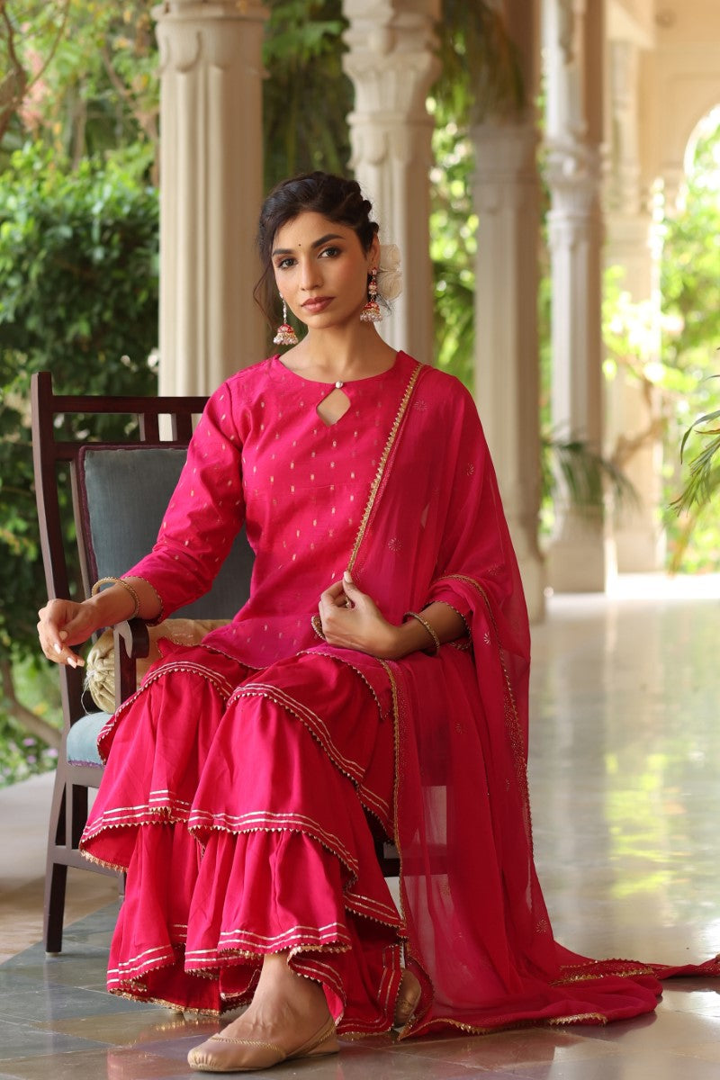 Pink Poly Silk Straight Sharara Suit Set | SHOBITAM