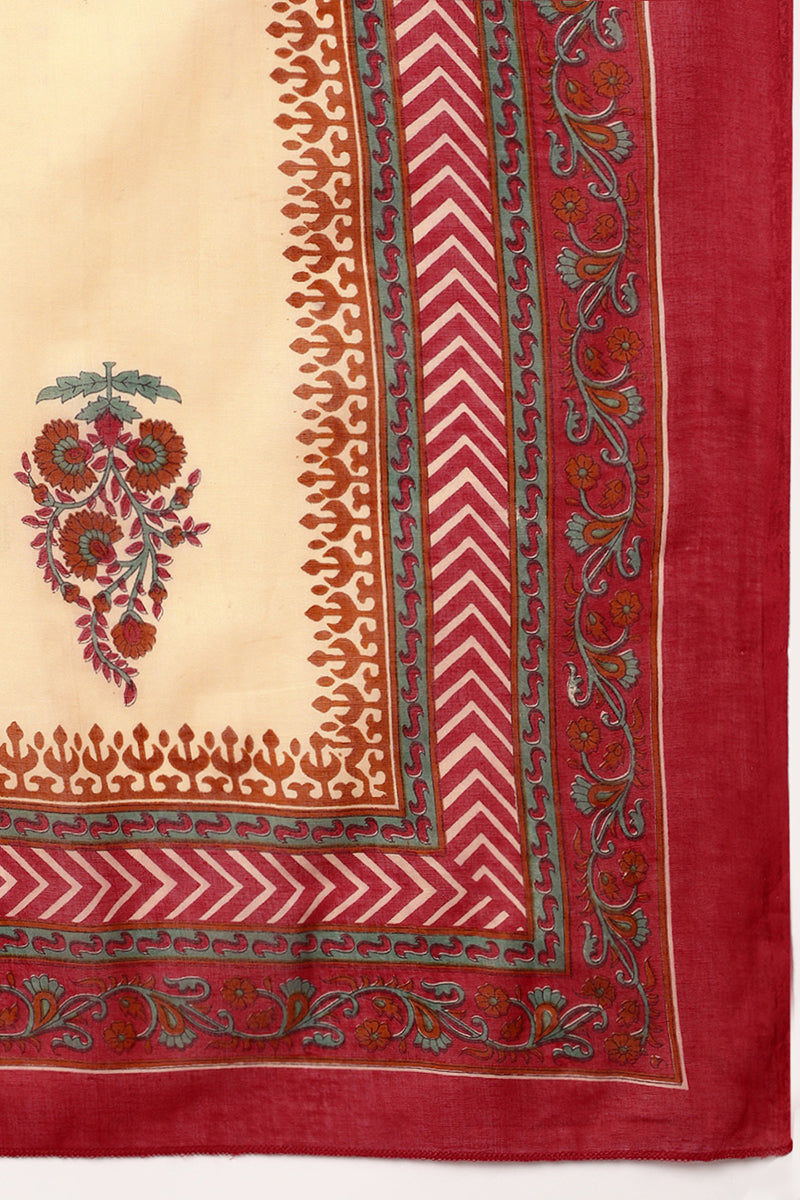 Red Cotton Floral Printed Kurta Pant Dupatta Set | SHOBITAM