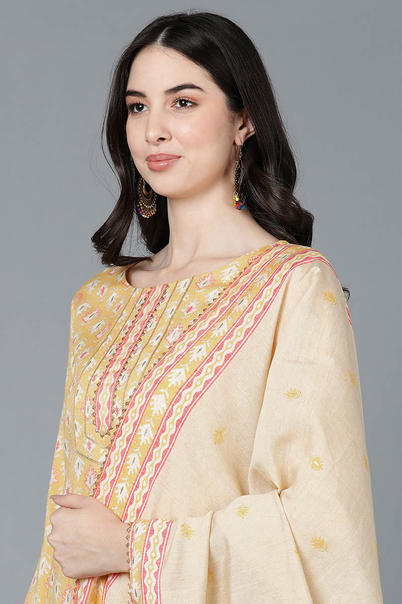 Yellow Pure Cotton Straight Suit Set | SHOBITAM