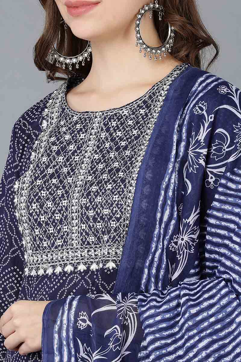 Navy Blue Rayon Blend Kurta Trousers With Dupatta | SHOBITAM