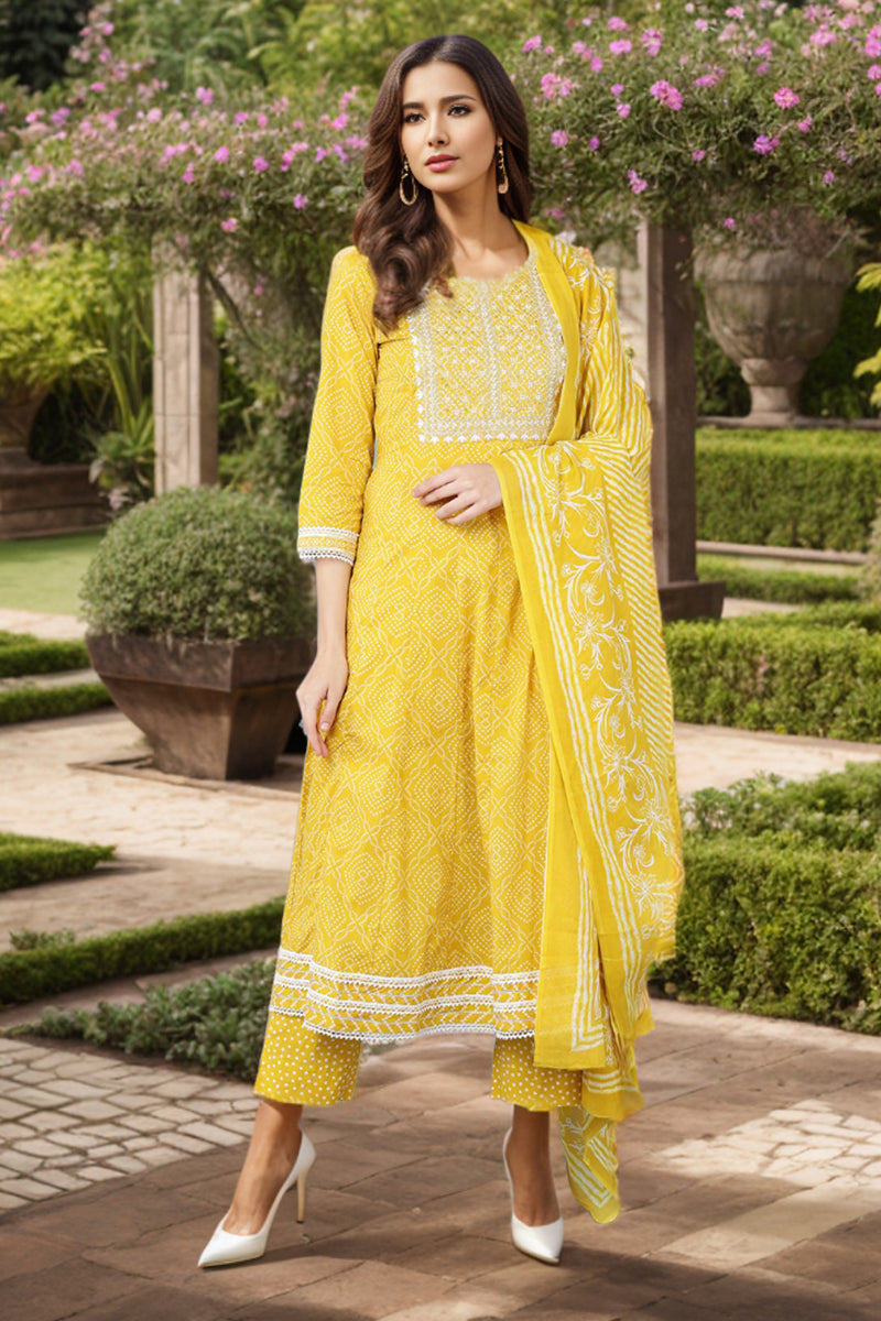 Yellow Rayon Blend Kurta Trousers With Dupatta | SHOBITAM