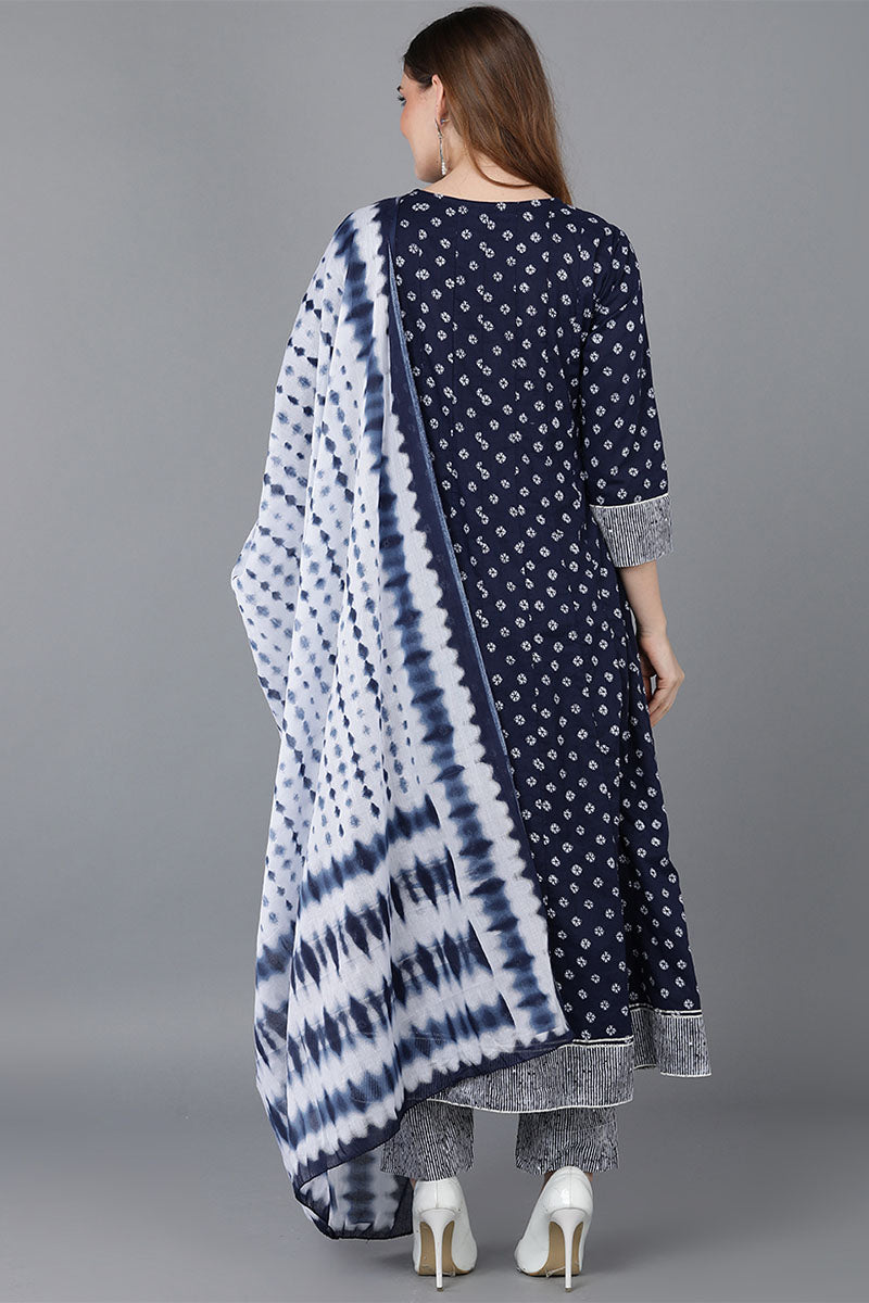 Blue Pure Cotton Anarkali Suit Set | SHOBITAM