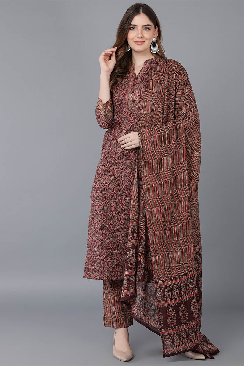 Maroon Rayon Blend straight Kurta Pant With Dupatta | SHOBITAM