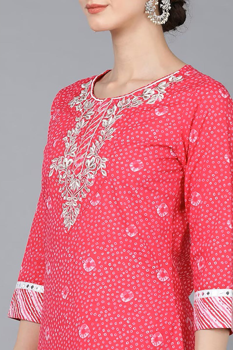 Pink Pure Cotton Bandhani Straight Suit Set | SHOBITAM