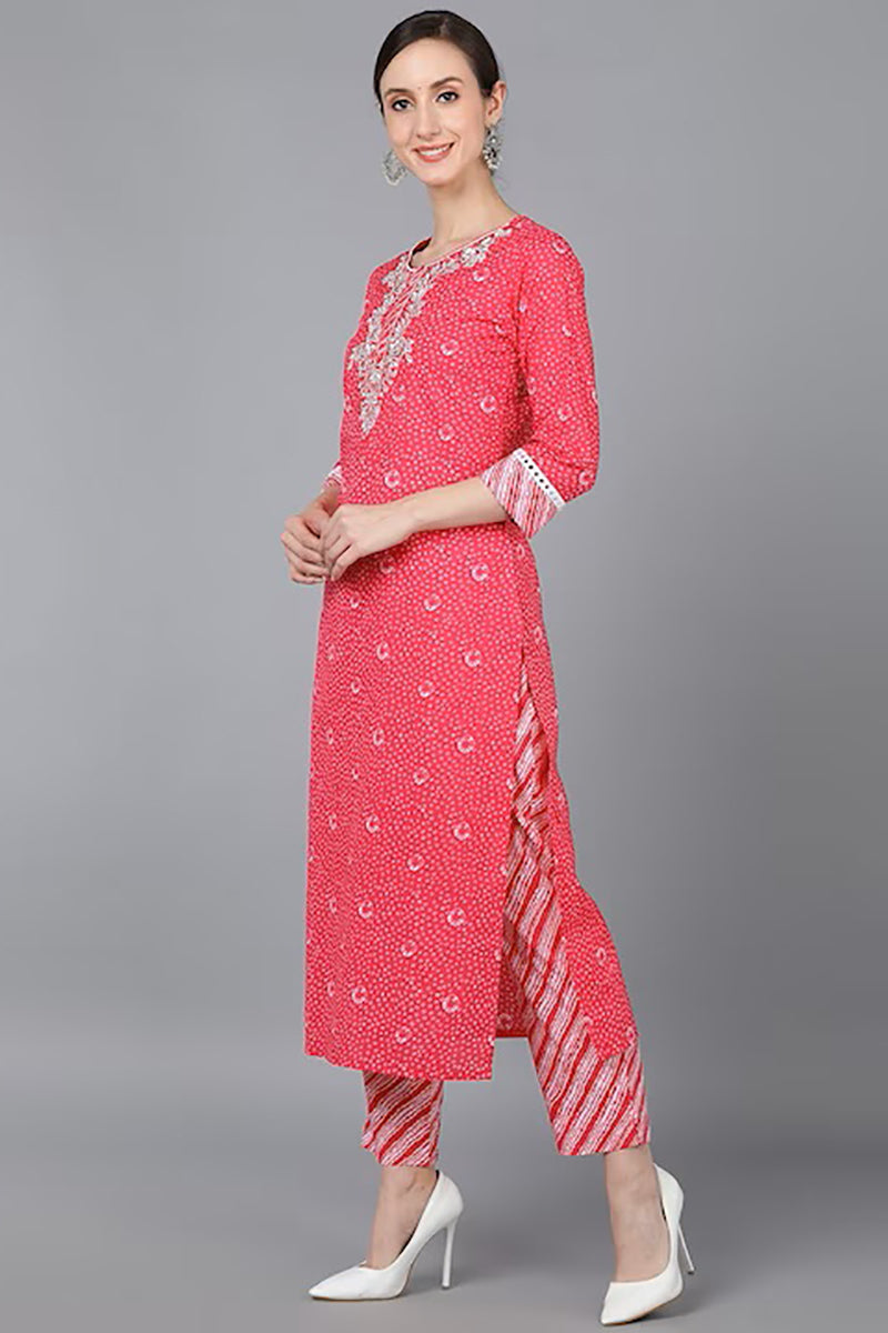 Pink Pure Cotton Bandhani Straight Suit Set | SHOBITAM