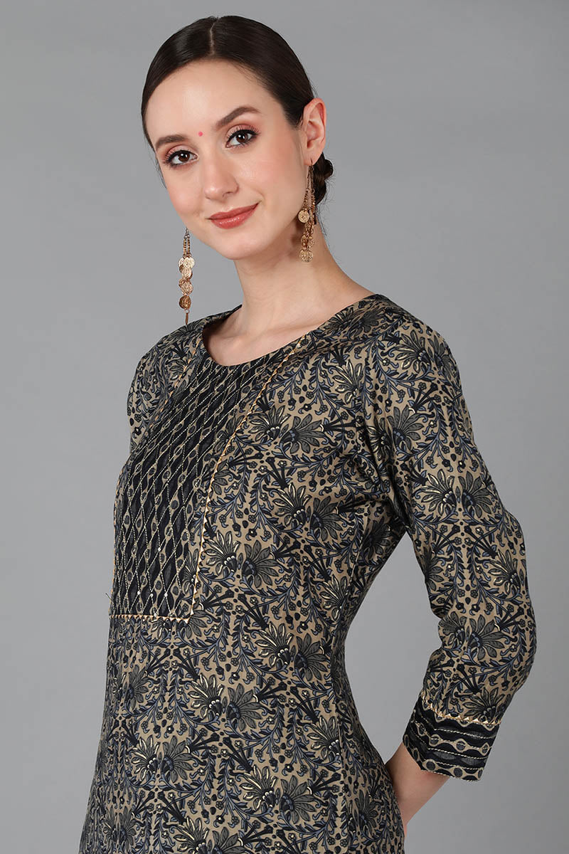 Black Silk Blend Straight Kurta Pant With Dupatta | SHOBITAM