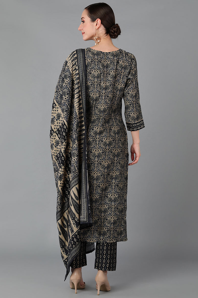 Black Silk Blend Straight Kurta Pant With Dupatta | SHOBITAM