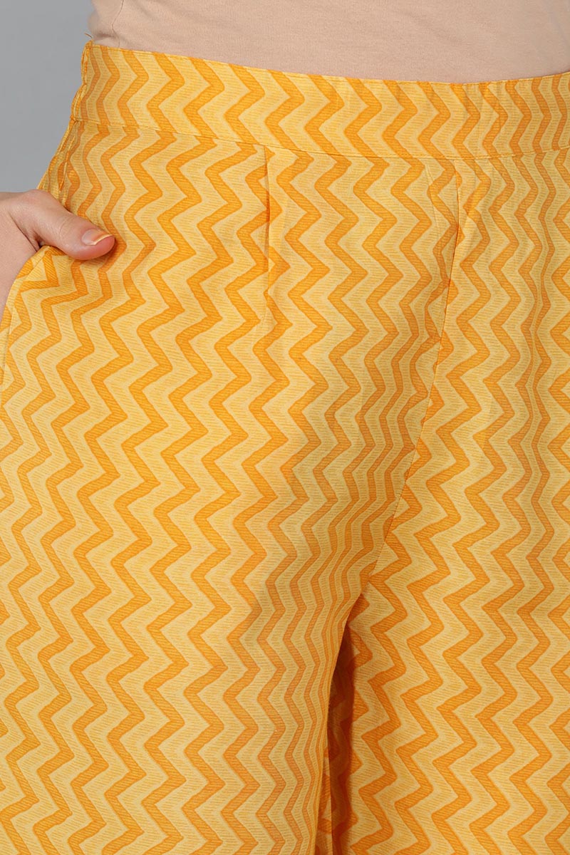 Mustard Silk Blend Ethnic Motifs Straight Kurta Trousers With Dupatta | SHOBITAM