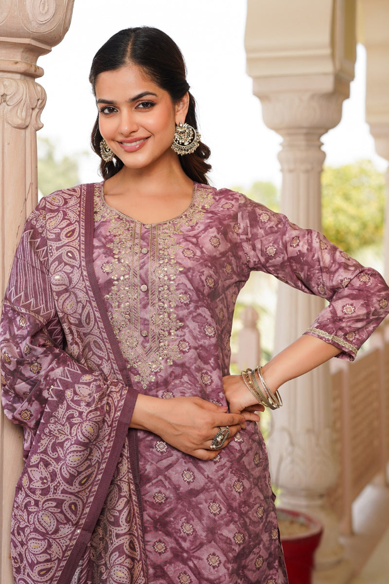 Mauve Silk Blend Ombre Straight Kurta Trousers With Dupatta | SHOBITAM