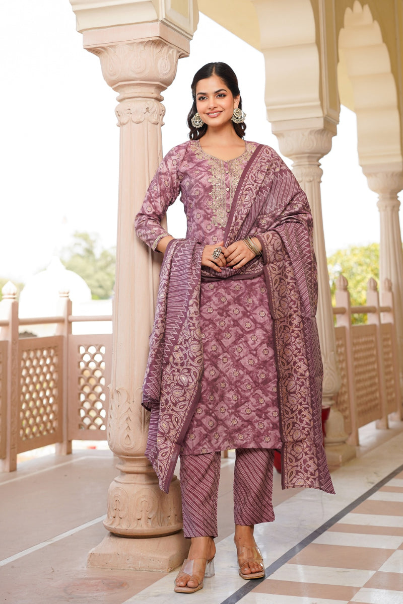Mauve Silk Blend Ombre Straight Kurta Trousers With Dupatta | SHOBITAM