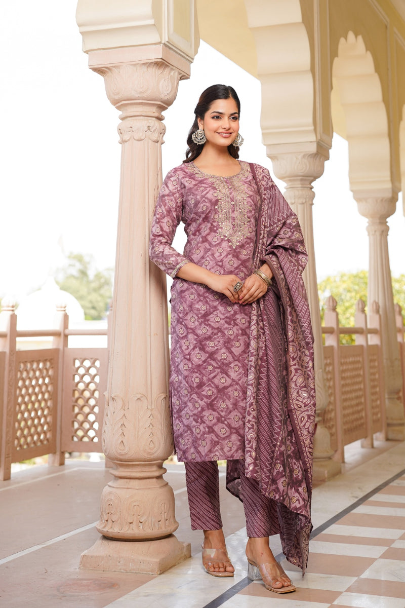 Mauve Silk Blend Ombre Straight Kurta Trousers With Dupatta | SHOBITAM