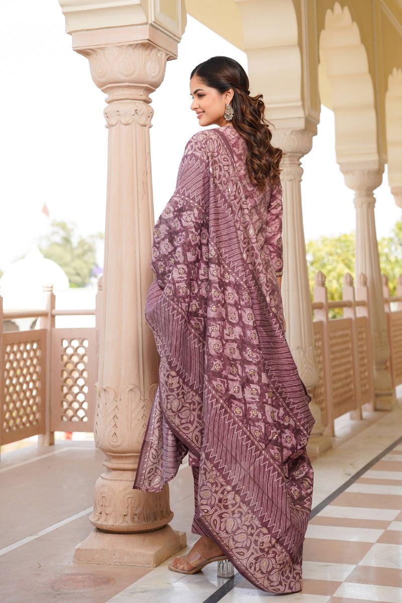Mauve Silk Blend Ombre Straight Kurta Trousers With Dupatta | SHOBITAM