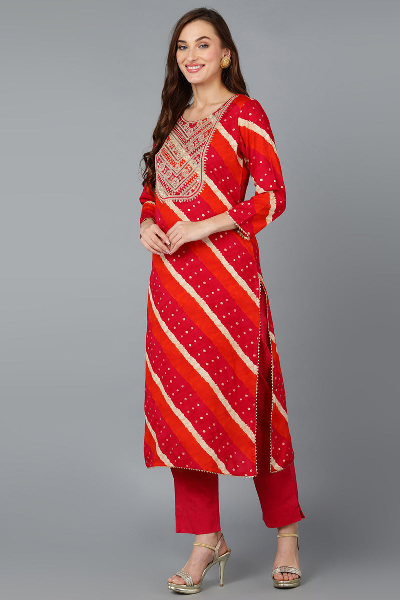 Pink Viscose Rayon Embroidered Leheriya Printed Kurta Pant With Dupatta | SHOBITAM