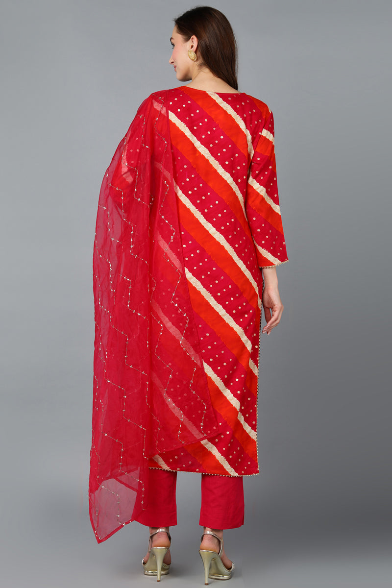 Pink Viscose Rayon Embroidered Leheriya Printed Kurta Pant With Dupatta | SHOBITAM