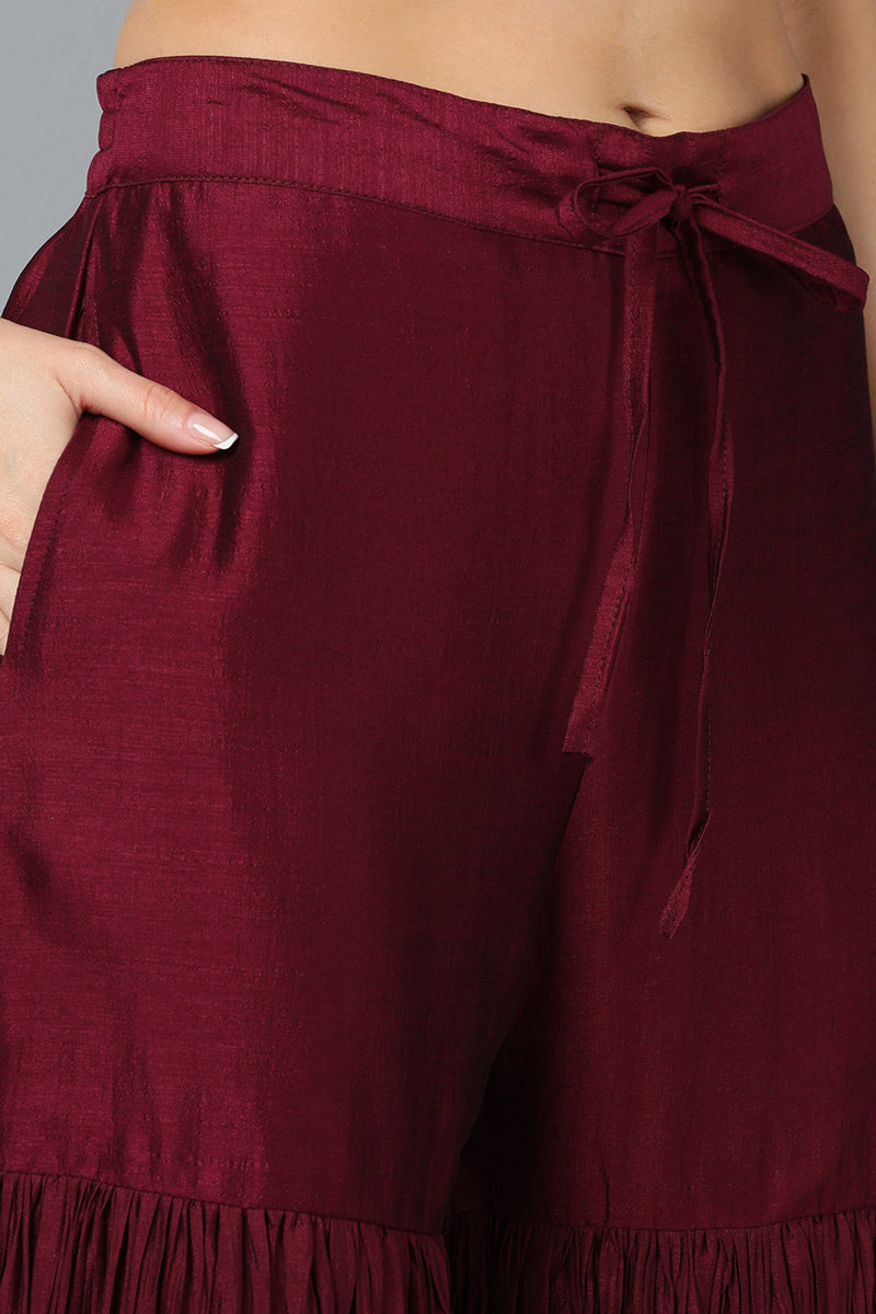 Maroon Silk Blend Yoke Design Kurti Sharara With Dupatta | SHOBITAM