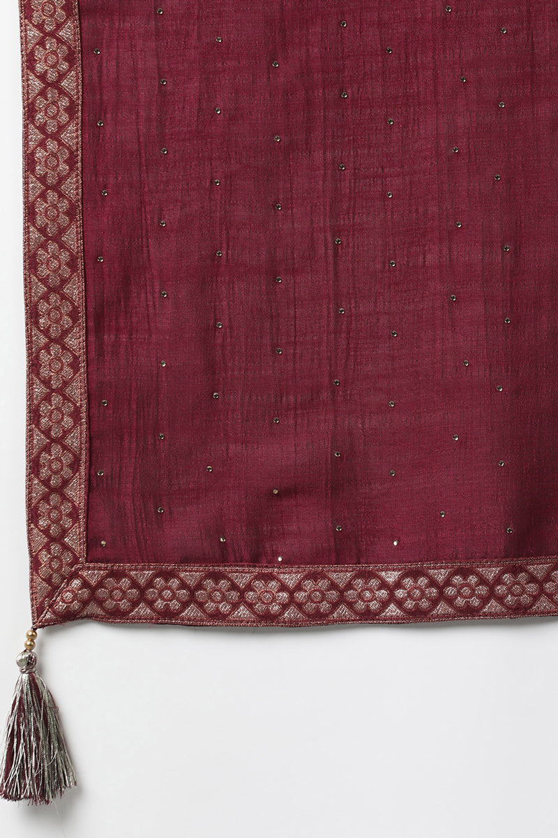Maroon Silk Blend Yoke Design Kurti Sharara With Dupatta | SHOBITAM