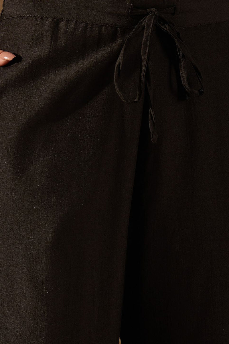 Black Silk Blend Embroidered Kurta Pant With Dupatta | SHOBITAM
