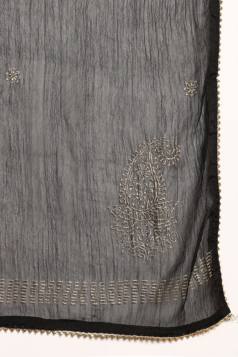 Black Silk Blend Anarkali Yoke Design Kurta Pant With Dupatta | SHOBITAM