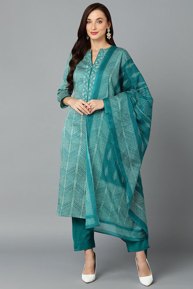 Rama Green Rayon Blend Straight Suit Set | SHOBITAM