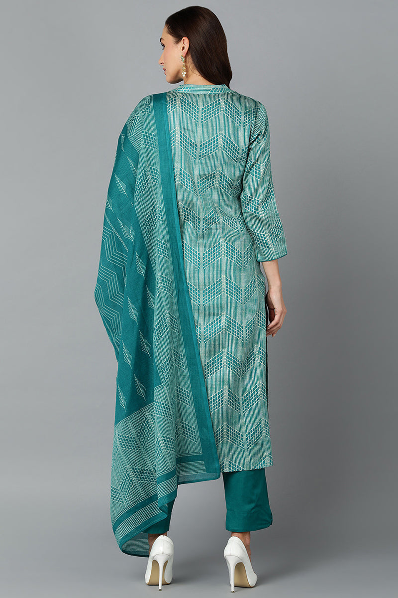 Rama Green Rayon Blend Straight Suit Set | SHOBITAM