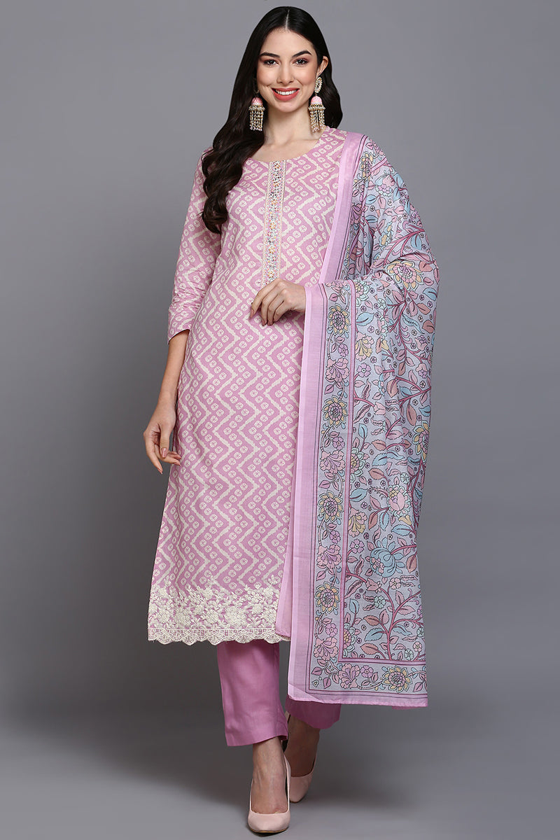 Pink Rayon Blend Printed Suit Set | SHOBITAM