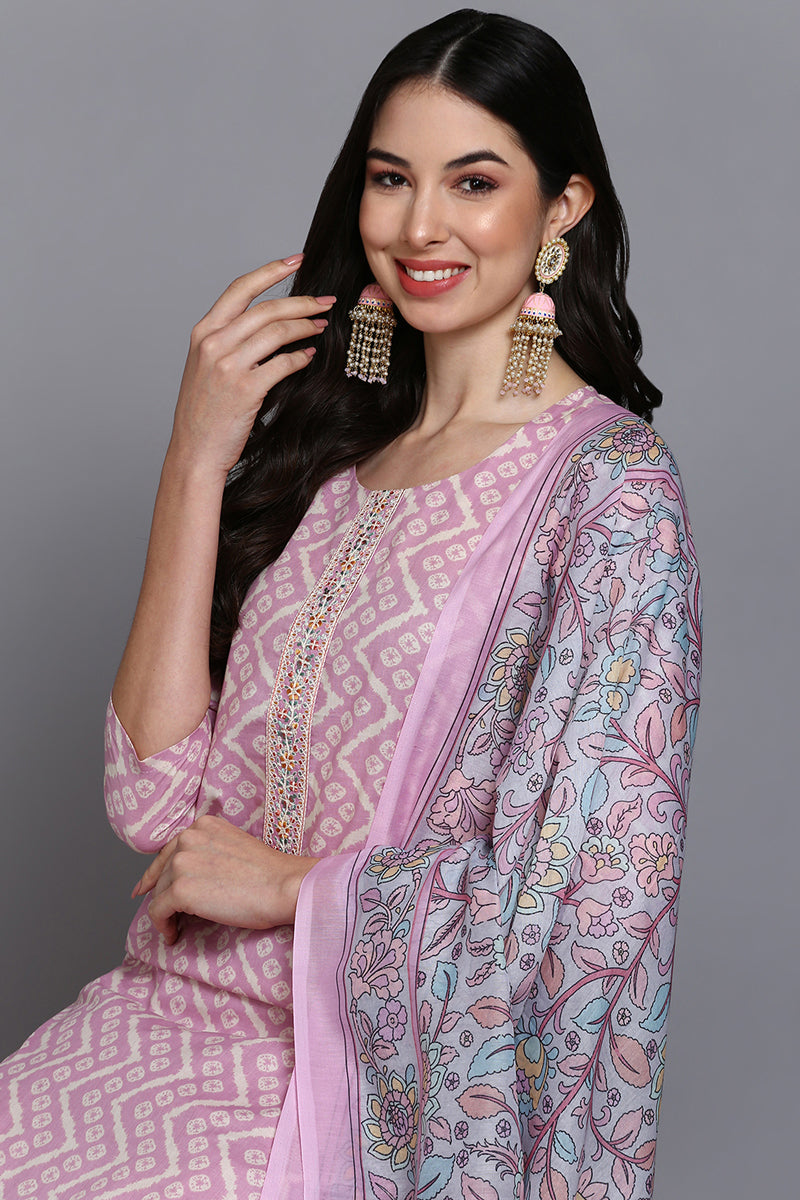 Pink Rayon Blend Printed Suit Set | SHOBITAM