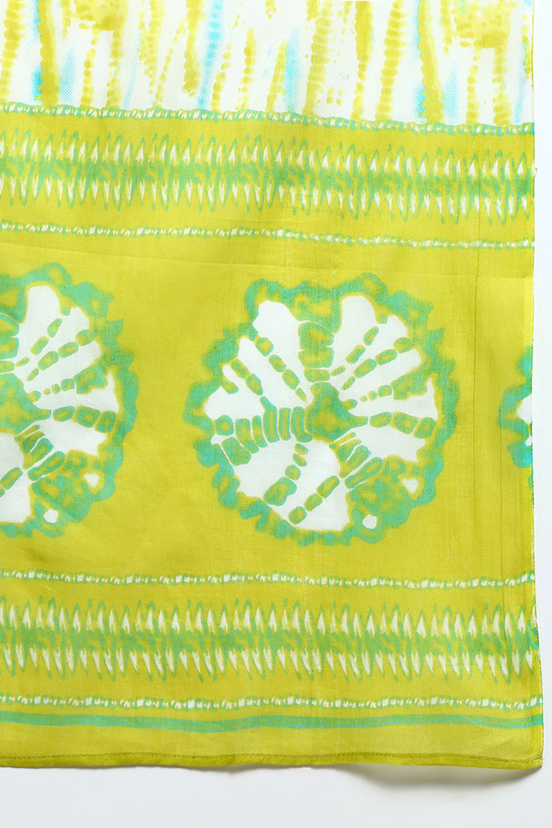 Cotton Green Bandhani Printed Straight Kurta Pant With Dupatta | SHOBITAM