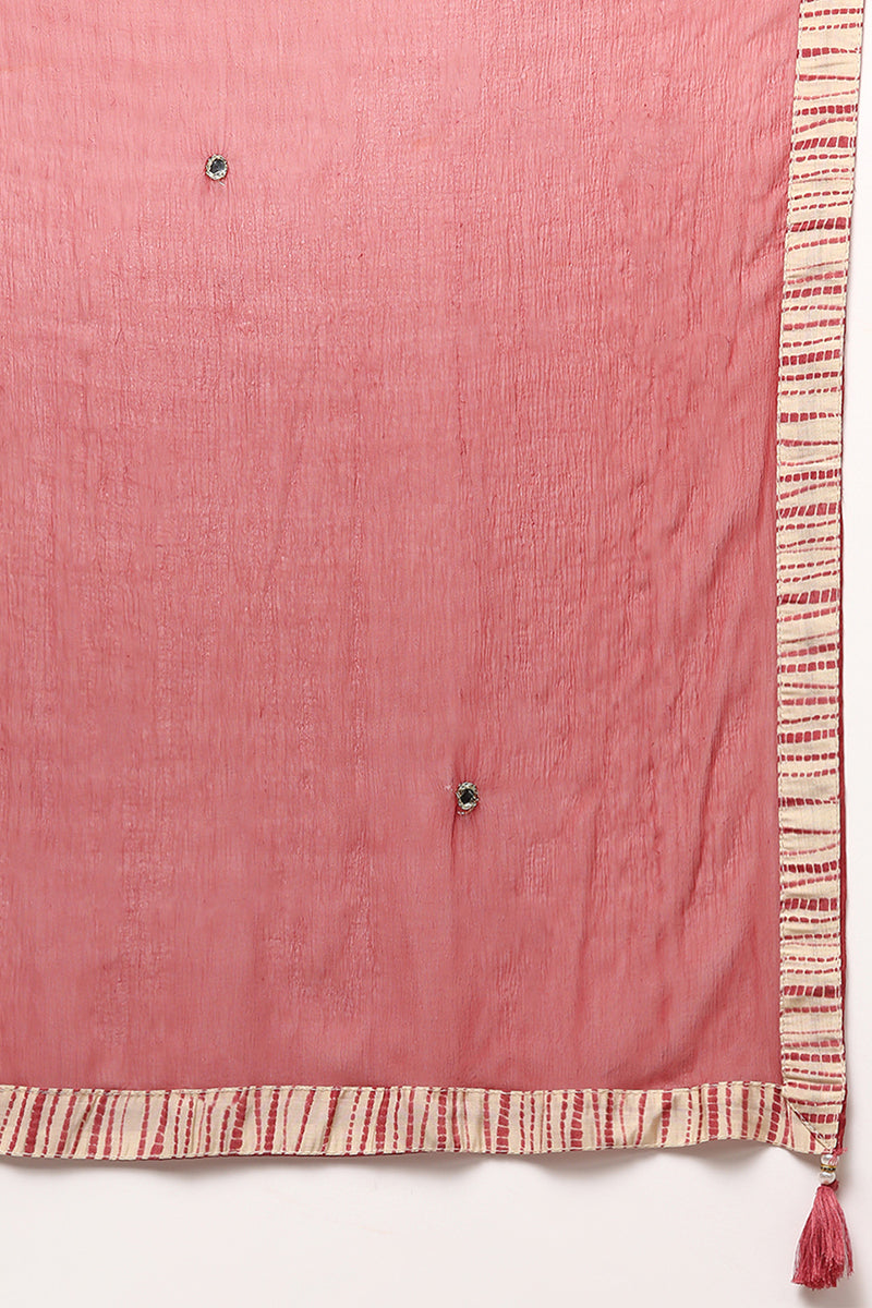 Red Silk Blend Abstract Printed Flared Suit Set | shobitam