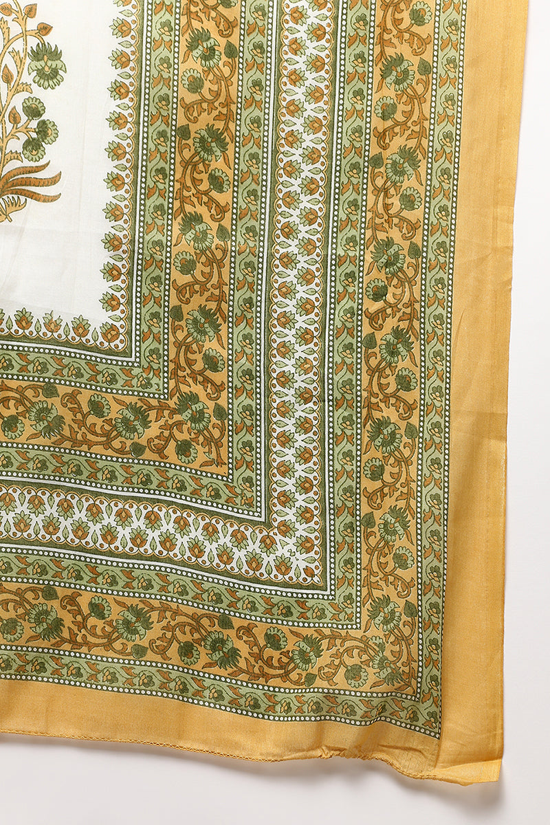 Yellow Pure Cotton Printed Flared Suit Set | SHOBITAM