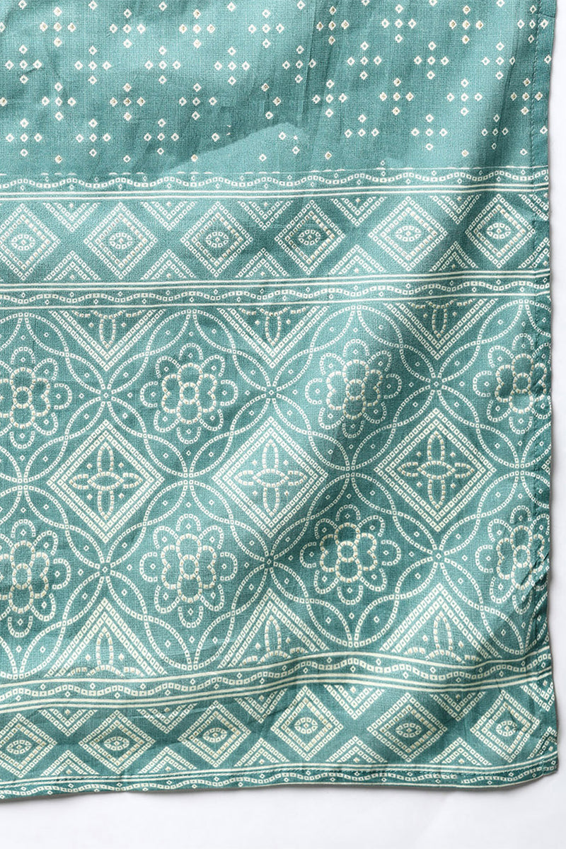 Green Pure Cotton Bandhani Printed Straight Suit Set | SHOBITAM