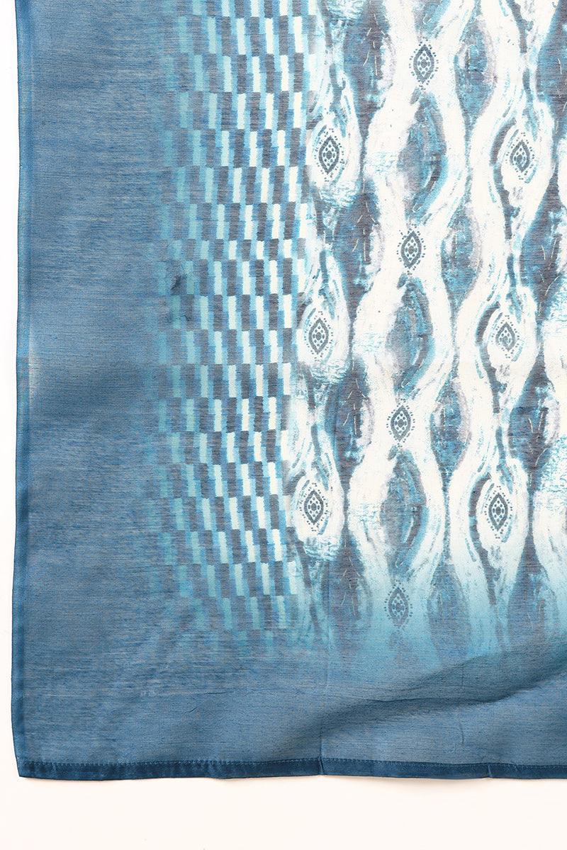 Blue Silk Blend Ethnic Motifs Printed Yoke Design Suit Set | SHOBITAM