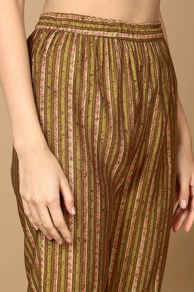 Mustard Yellow Cotton Geometric Printed Straight Suit Set | SHOBITAM