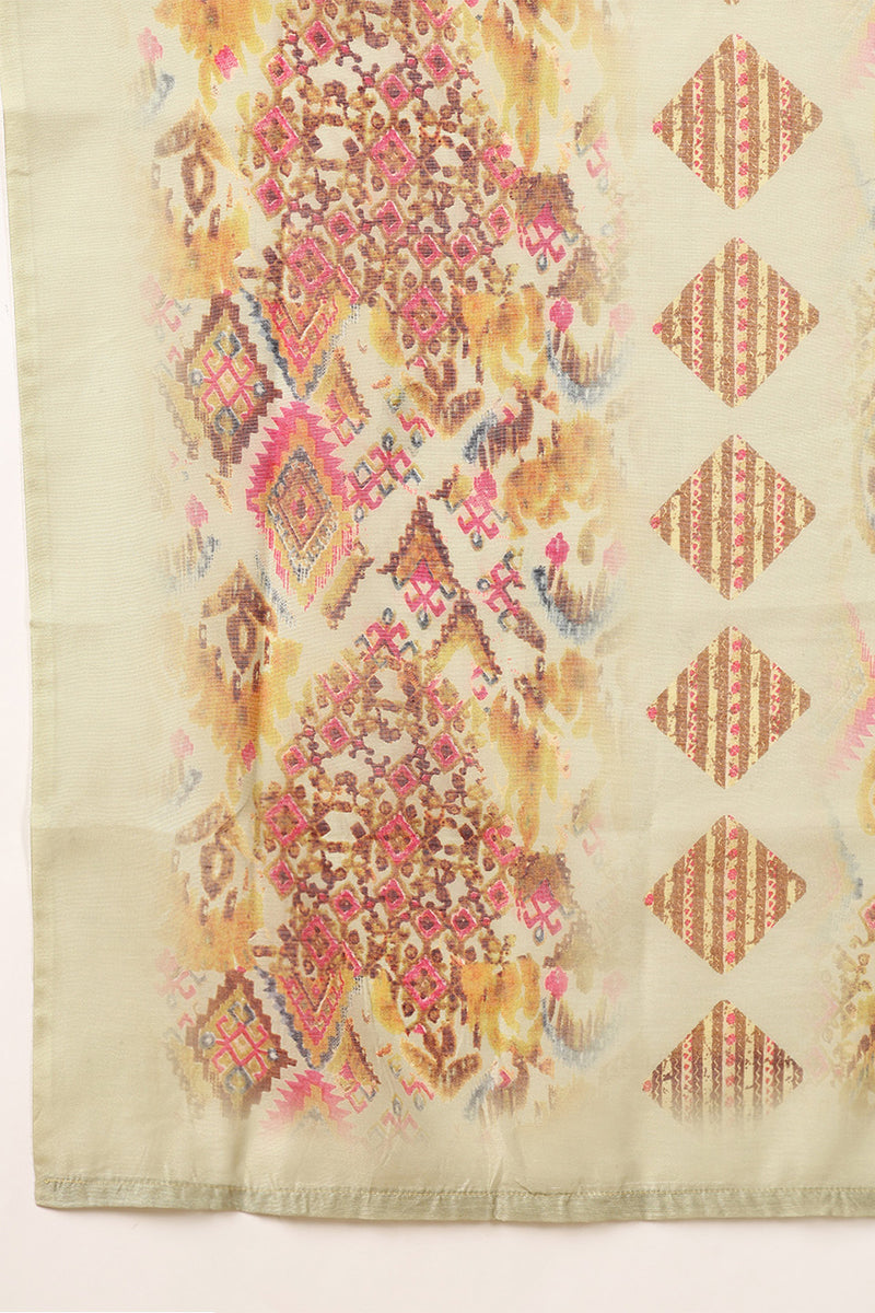 Mustard Yellow Cotton Geometric Printed Straight Suit Set | SHOBITAM