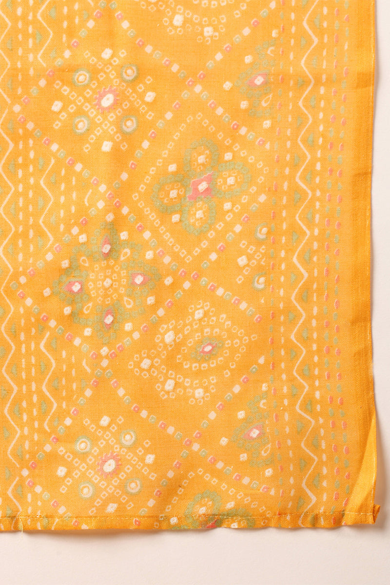 Yellow Poly Cotton Bandhani Printed Straight Suit Set | SHOBITAM