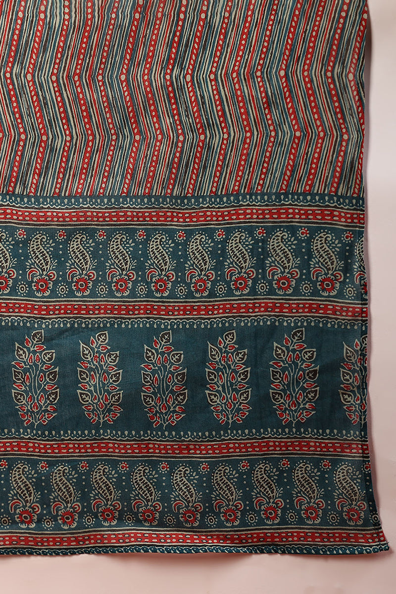 Teal Blue Rayon Blend Ethnic Motifs Printed Straight Suit Set | SHOBITAM