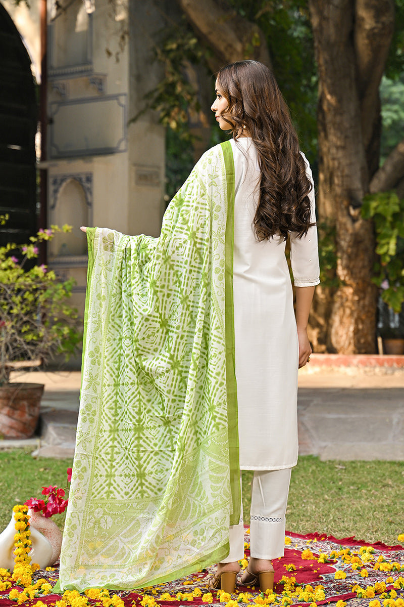 Green Rayon Blend Solid Embroidered Straight Suit Set | SHOBITAM