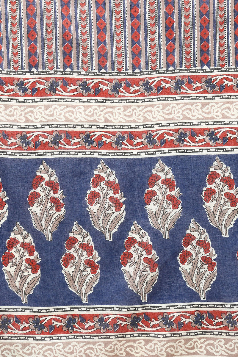 Blue Rayon Blend Floral Printed Straight Trouser Bottom Suit Set | SHOBITAM