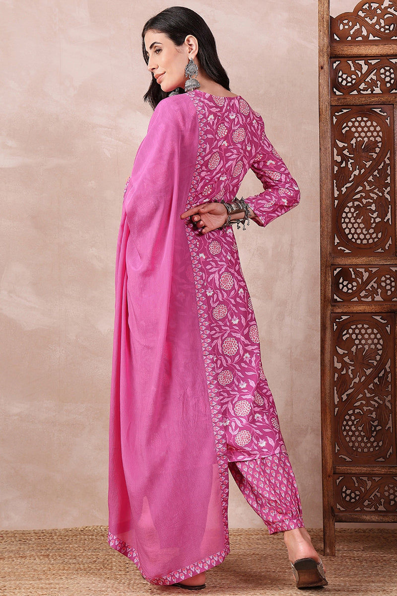 Pink Rayon Blend Floral Printed Straight Salwar Bottom Suit Set | SHOBITAM