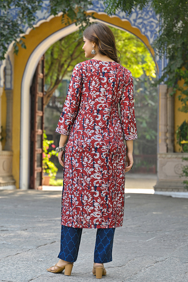 Maroon Rayon Blend Ethnic Motifs Printed Straight Suit Set | SHOBITAM