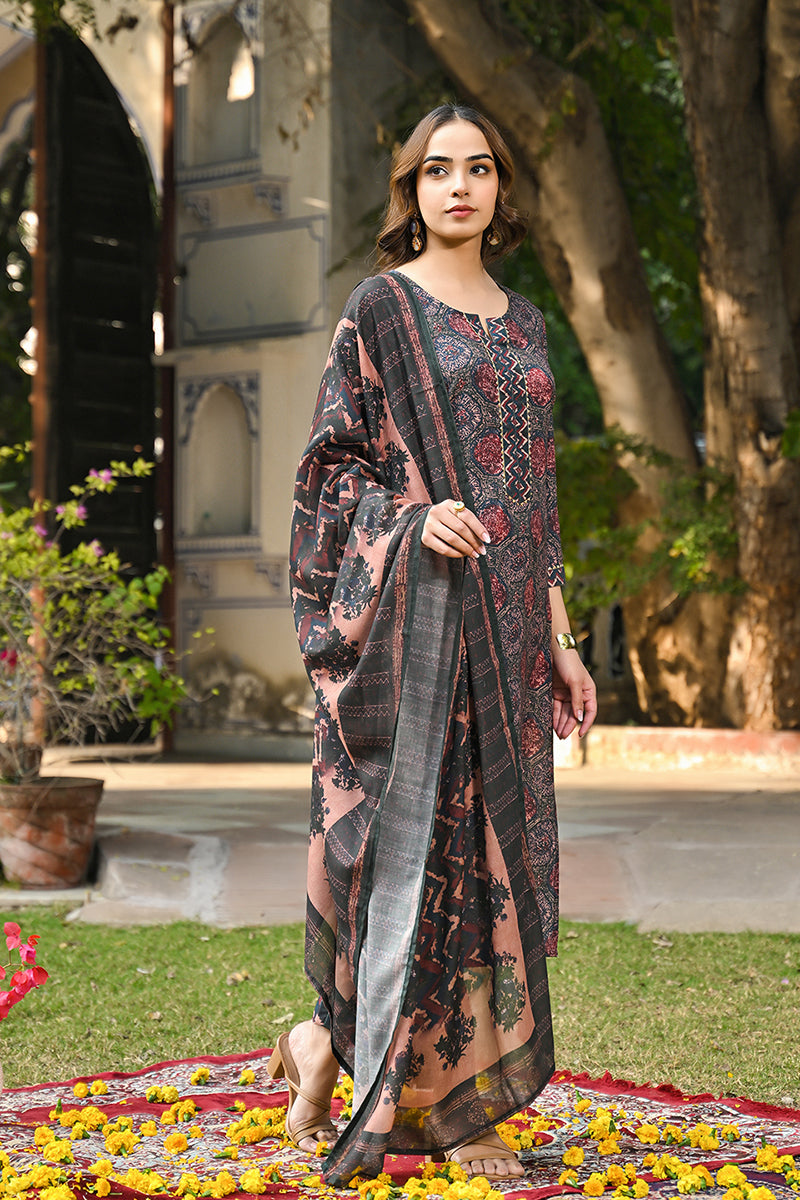 Multi Color Cotton Blend Floral Printed Straight Suit Set | SHOBITAM