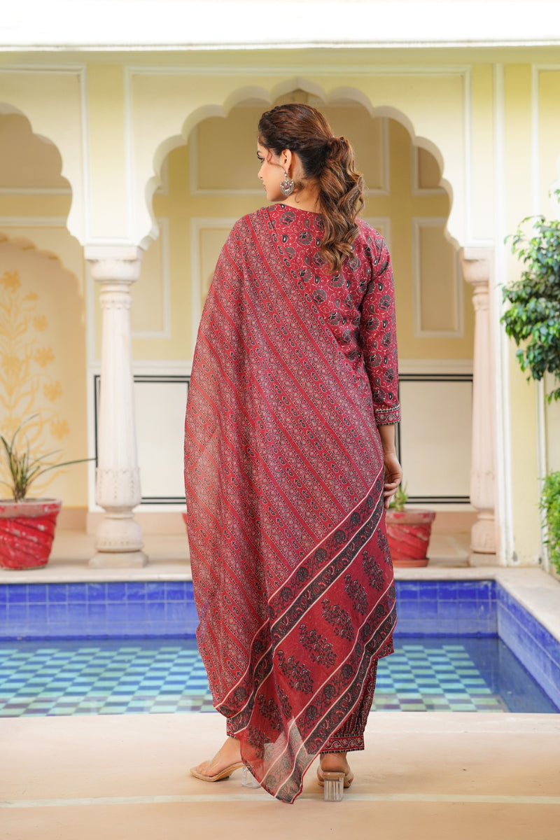 Pink Rayon Blend Floral Printed A-Line Kurta Palazzo With Dupatta | SHOBITAM