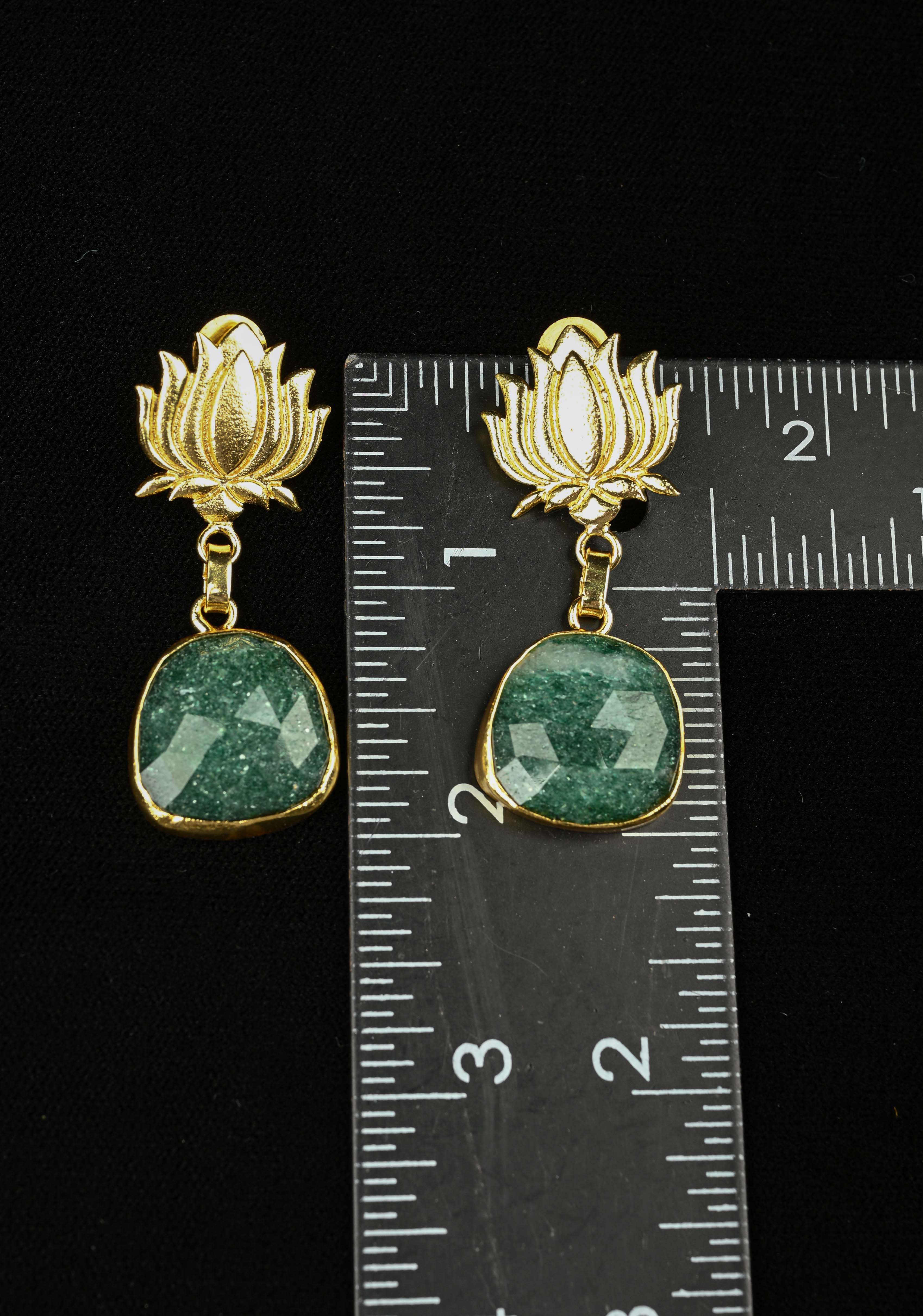 Kamala Green Stone Drop Earrings | Shobitam