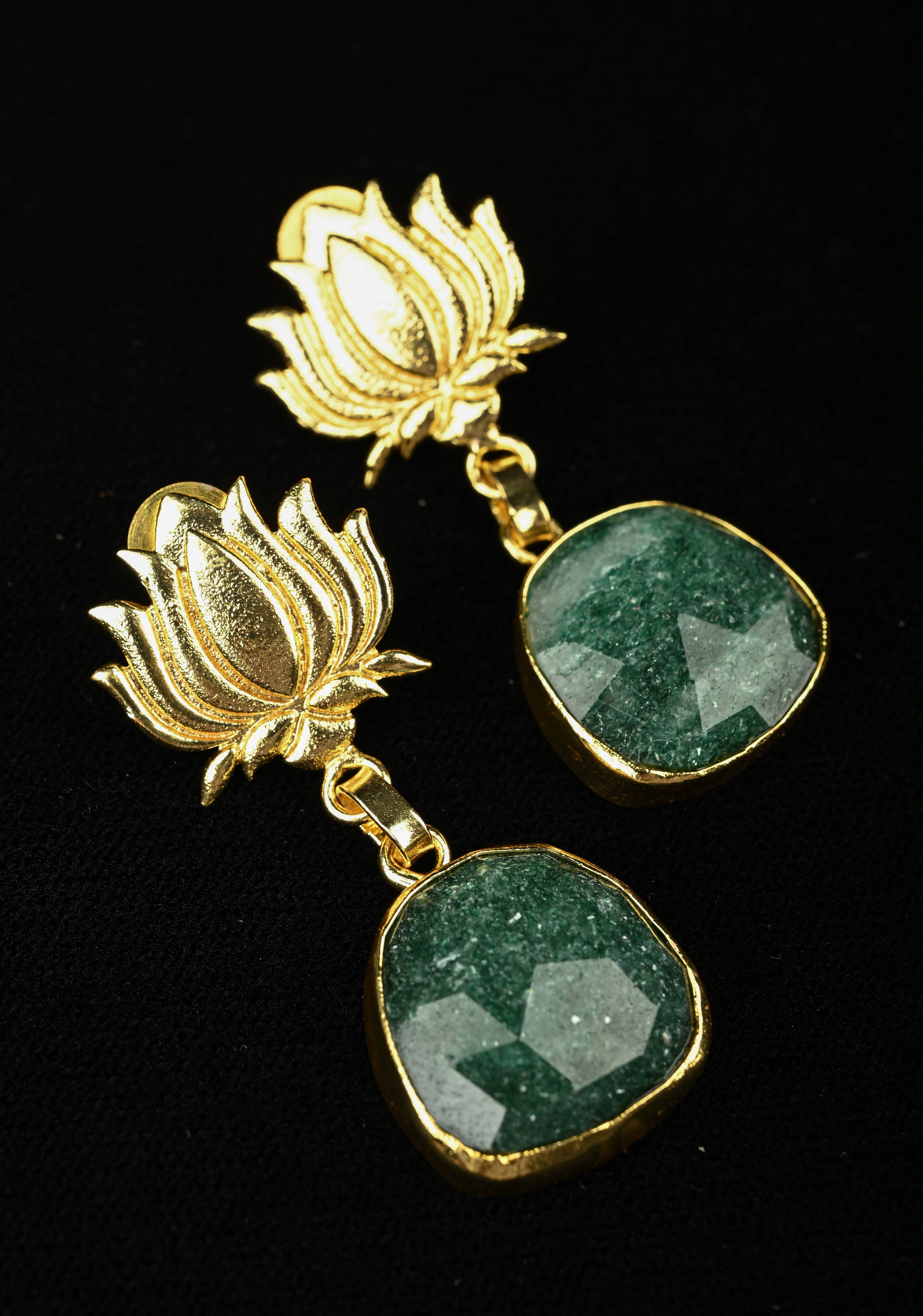 Kamala Green Stone Drop Earrings | Shobitam