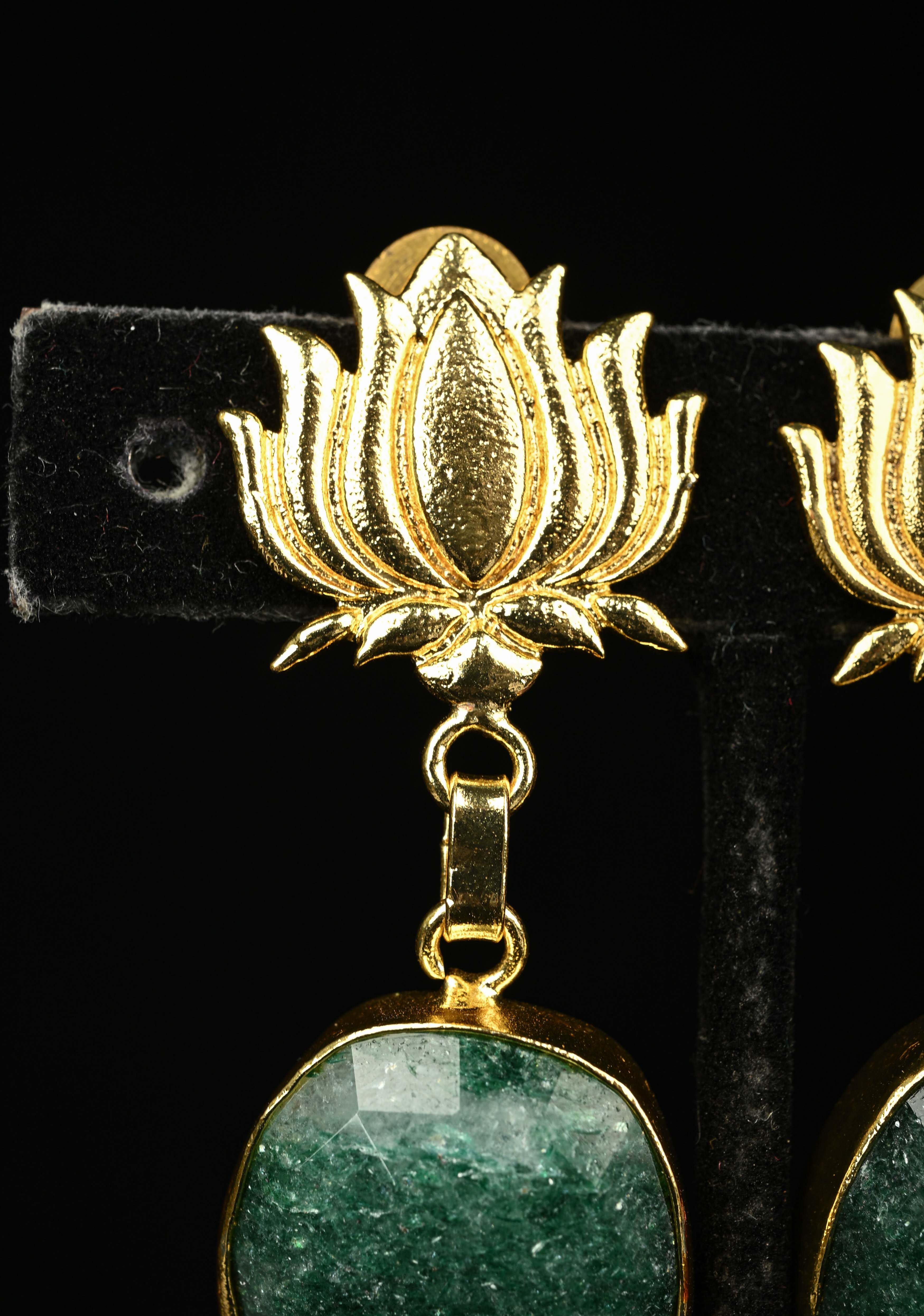 Kamala Green Stone Drop Earrings | Shobitam